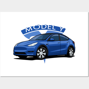 Model Y electric car blue Posters and Art